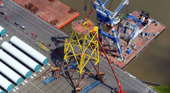 Shipment of jacket foundations, Nordsee Ost offshore wind farm